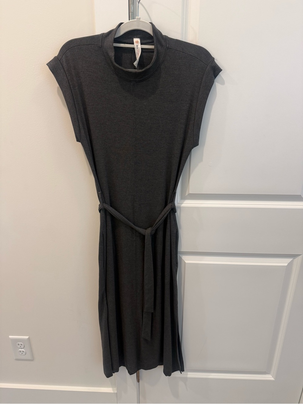Anthropologie Daily Practice Mock Neck Midi Dress Gray Belted Sleeveless Size S